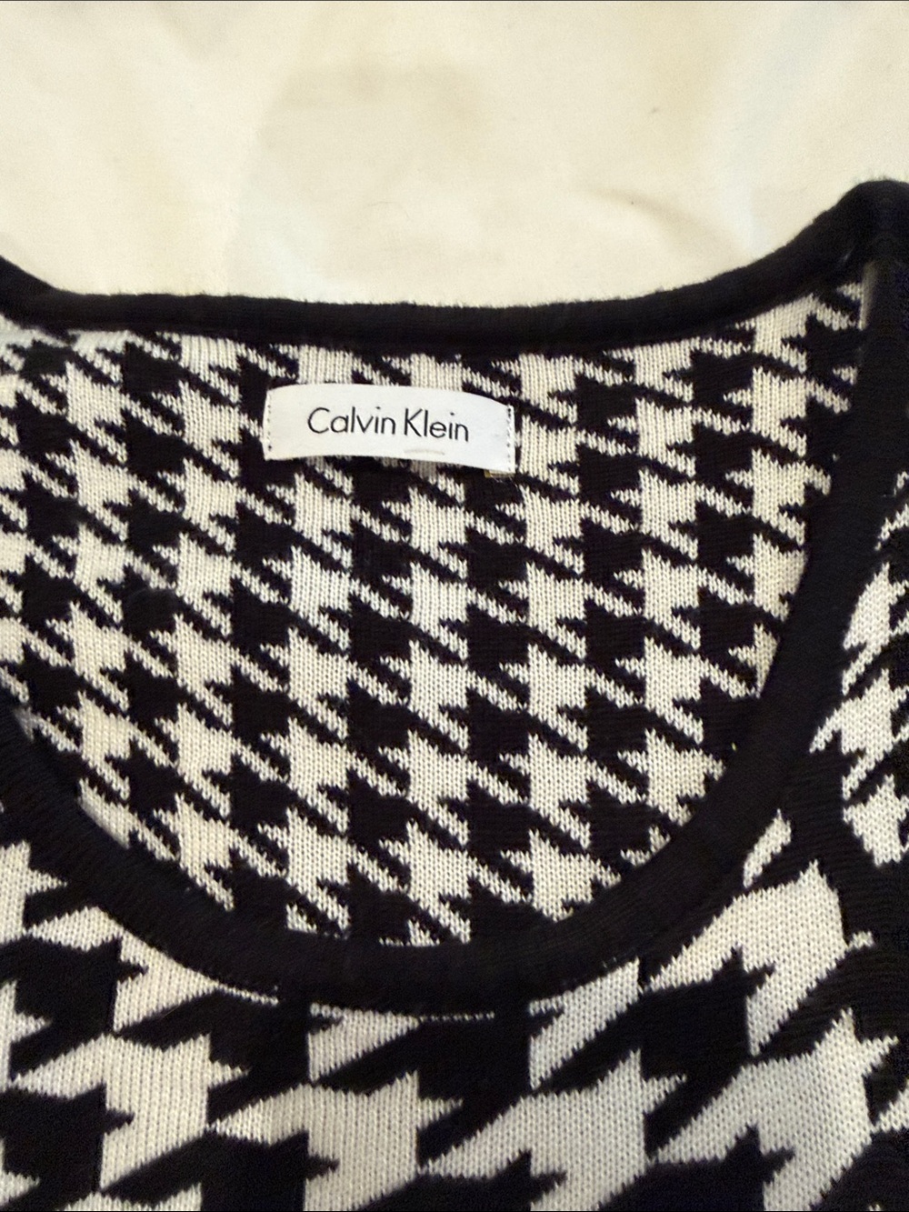 Calvin Klein Black and White Houndstooth Scoop Neck Sweater
